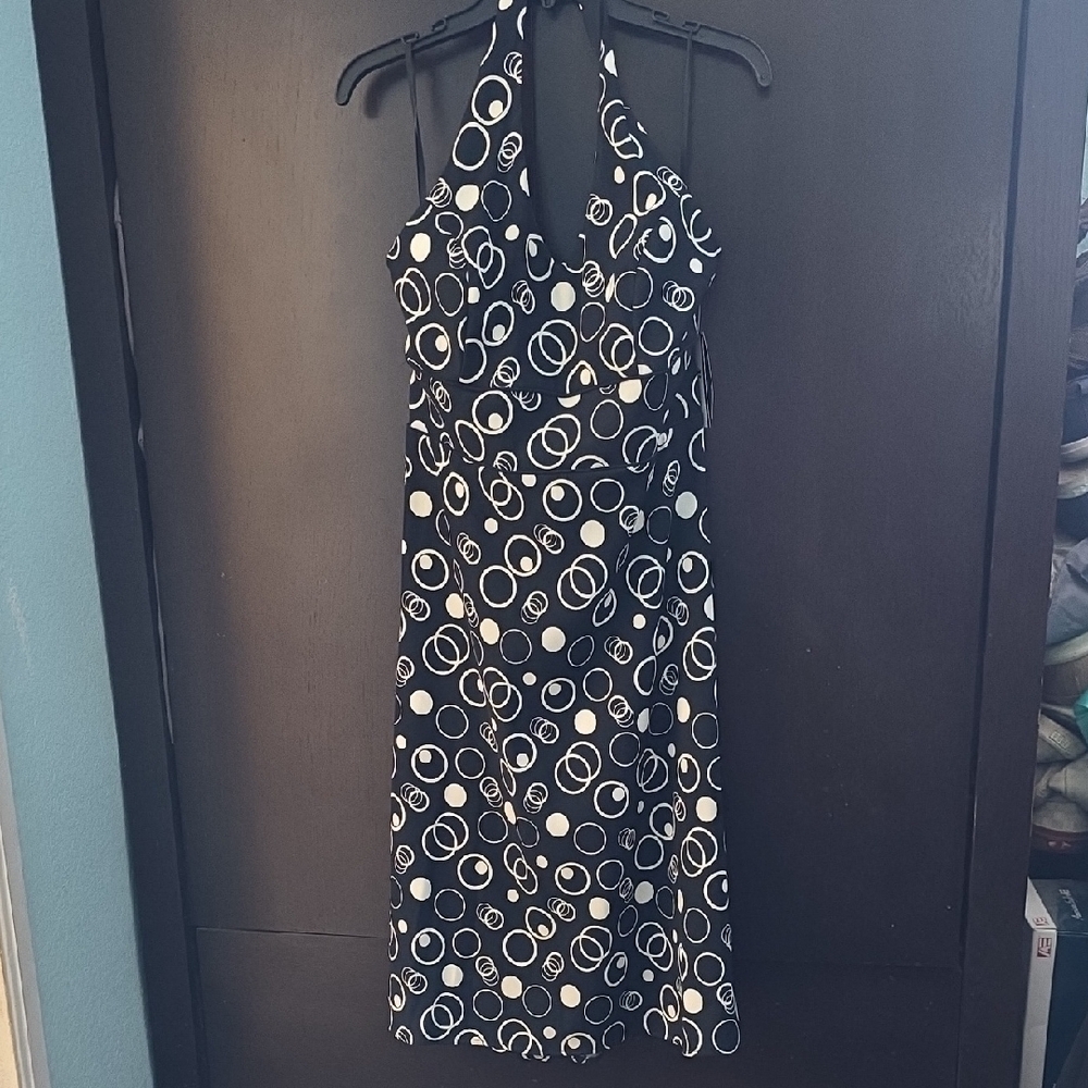 AB Studio Halter Backless Dress with Black and White Circles SZ 14